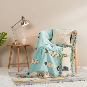 Marley Coastal Cotton Fringe Throw Blanket