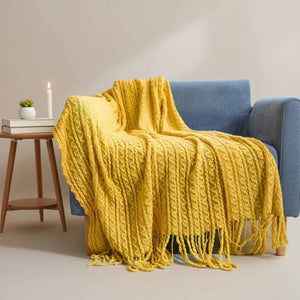 Jacquard Tassel Knit Sofa Throw Blanket