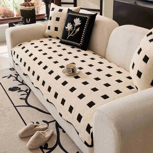 Monroe Checkered Non-Slip Soft Plush Sofa Covers