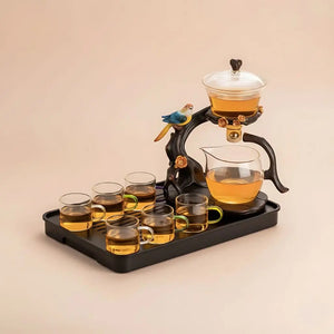 Avian Parrot Handcrafted Glass Tea Set with Tray
