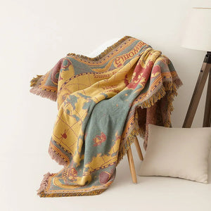 Wanderlust World Map Cotton Throw Blanket