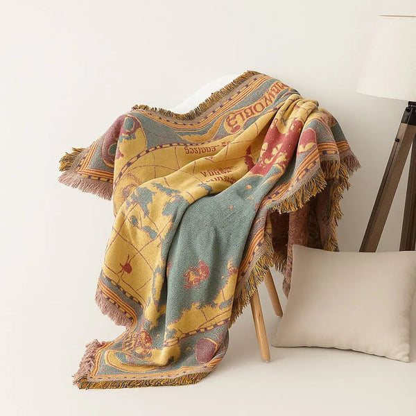Wanderlust World Map Cotton Throw Blanket