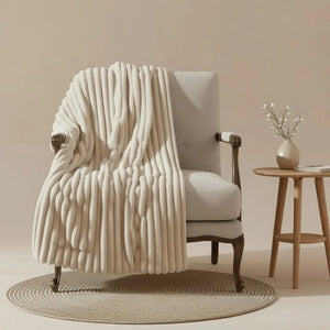 Striped Jacquard Rabbit Fur Blanket
