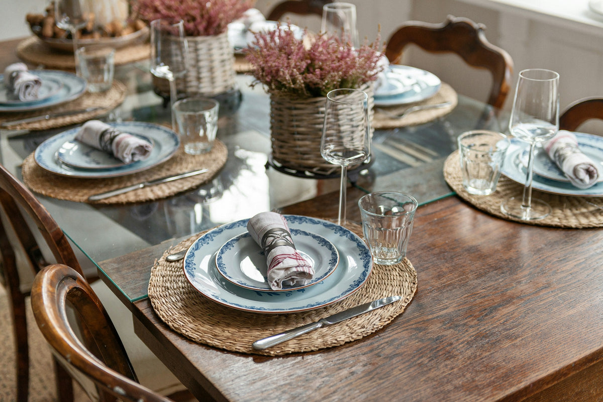 Set dining table with plates and glassware