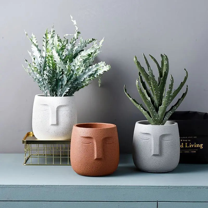 Amra Sculpted Face Plant Pot
