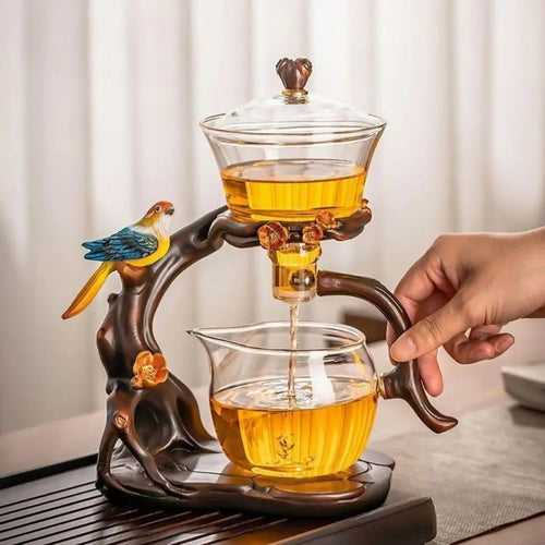 Avian Parrot Handcrafted Glass Tea Set with Tray