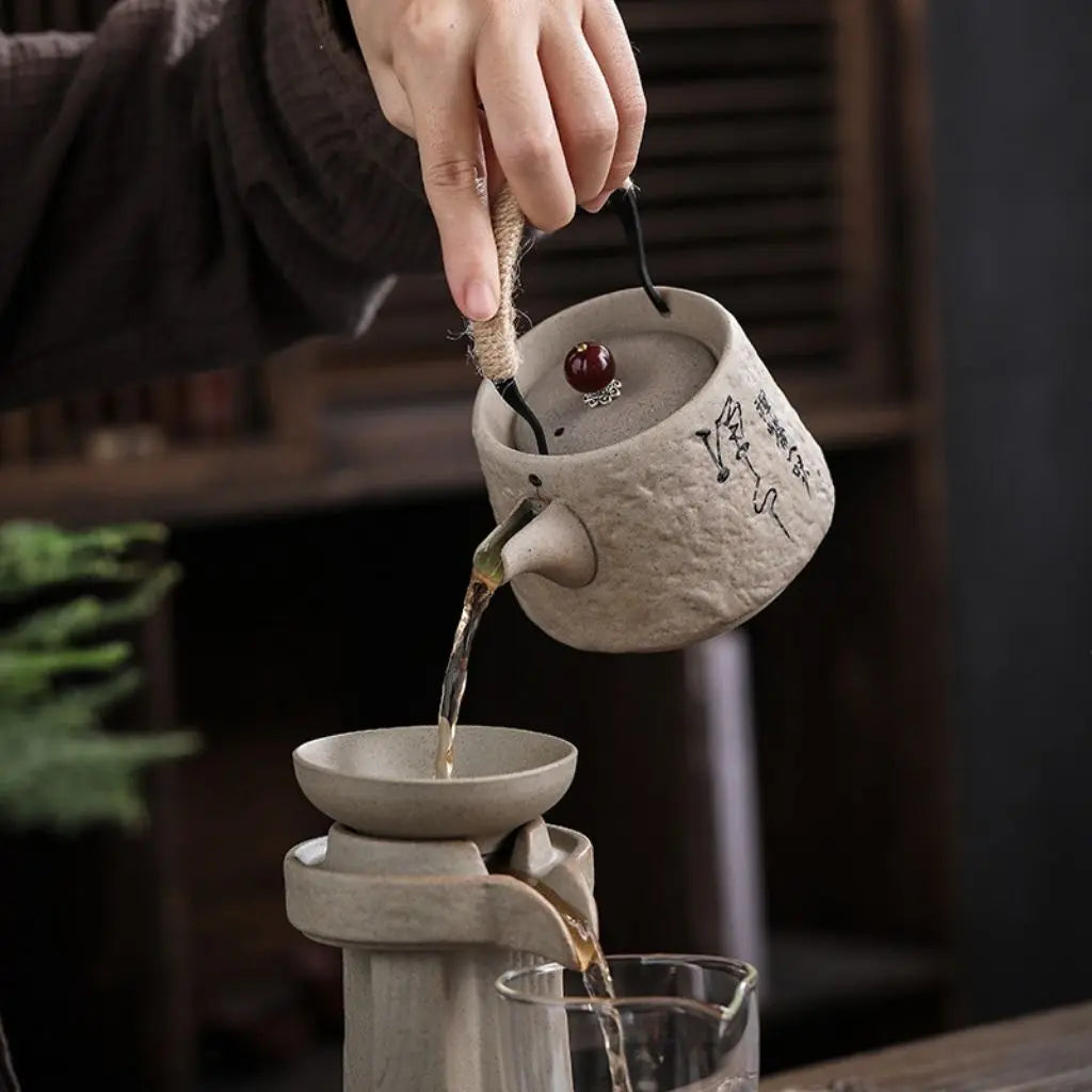 Ikenaga Handcrafted Coarse Pottery Beam Teapot