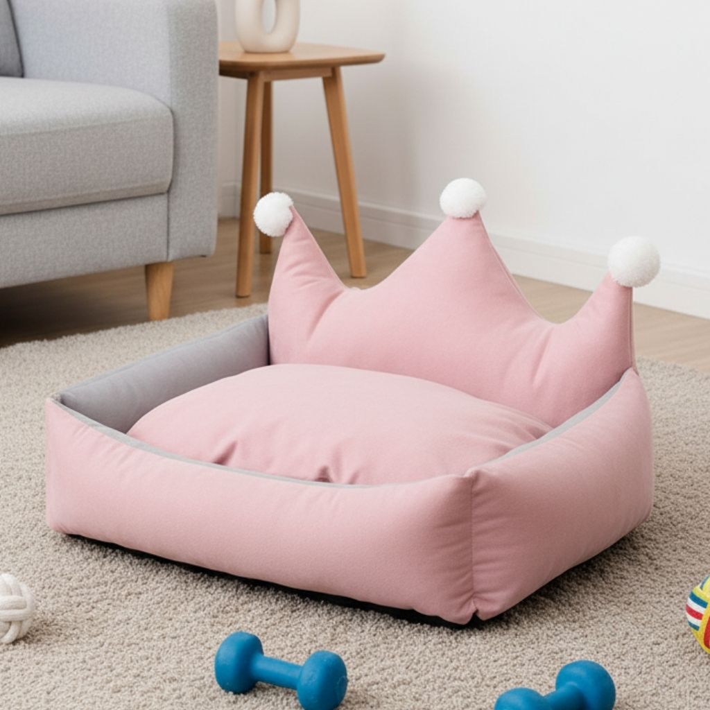 Leo Crown Dog Bed with Plush Cushion