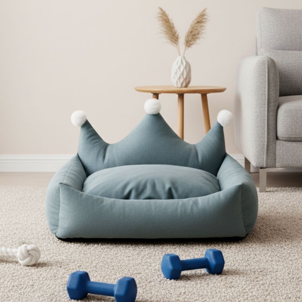 Leo Crown Dog Bed with Plush Cushion