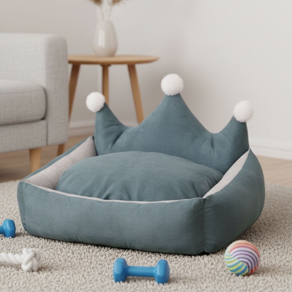 Leo Crown Dog Bed with Plush Cushion