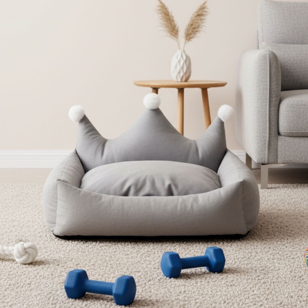 Leo Crown Dog Bed with Plush Cushion