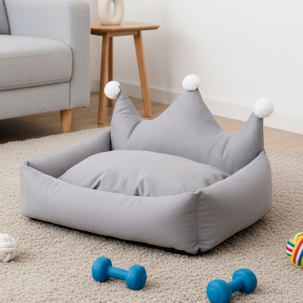 Leo Crown Dog Bed with Plush Cushion