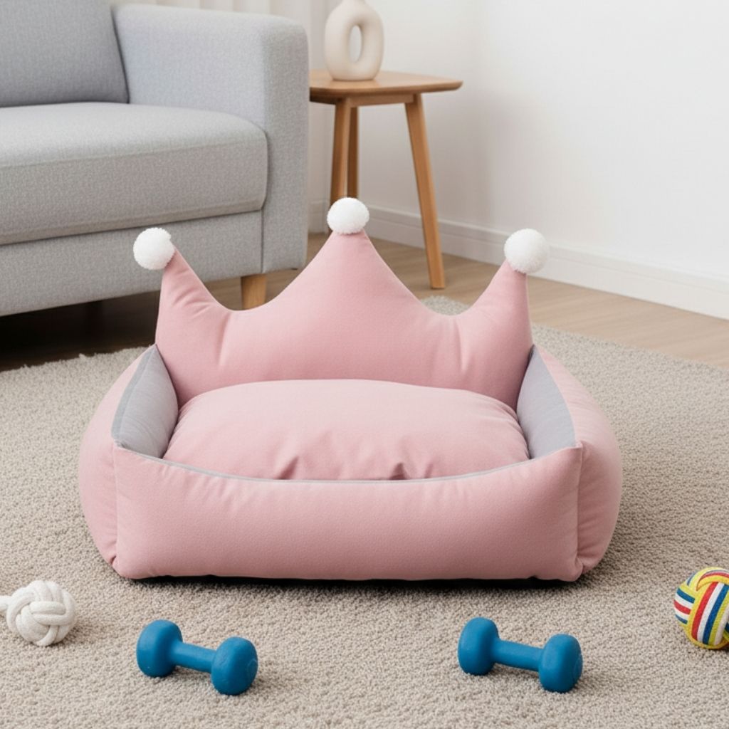 Leo Crown Dog Bed with Plush Cushion