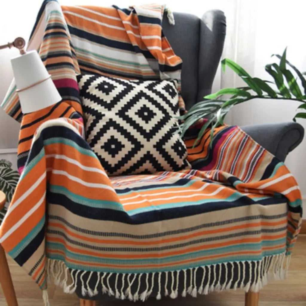 Mara Indian Stripe Tassel Acrylic Blanket