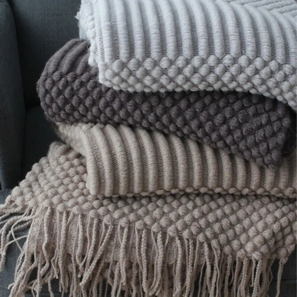 Lena Textured Fringe Throw Blanket