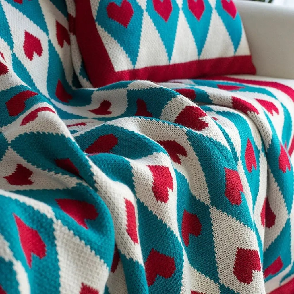 Clara Heart Geometric Knit Throw Blanket