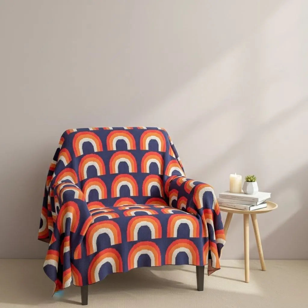 Opheel Rainbow Cotton Knit Blanket