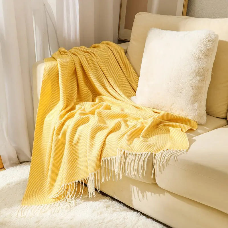 Herringbone Weave Soft Fringe Throw Blanket