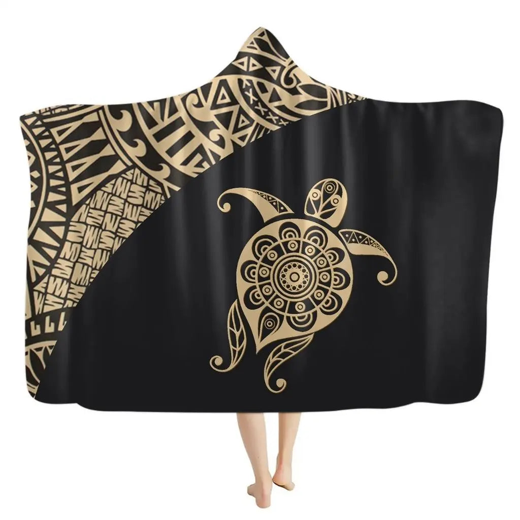 Ayla Bohemian Turtle Hooded Flannel Blanket