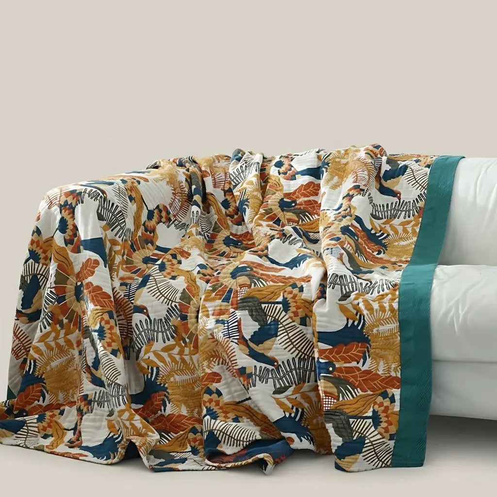 Mila Botanical Five-Layer Cotton Gauze Sofa Blanket