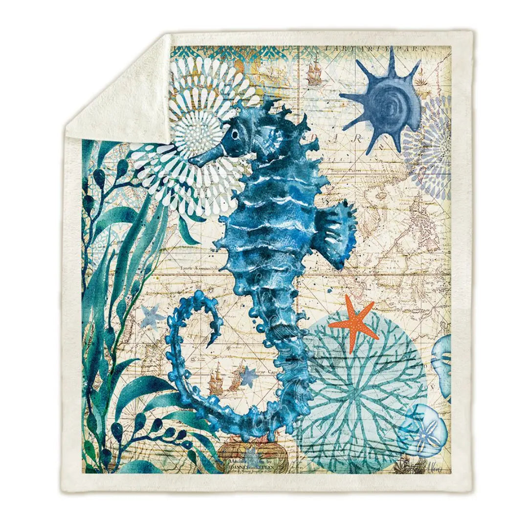 Luca Ocean Print Coral Fleece Blanket