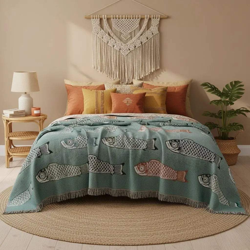 Koi Stream Woven Cotton Throw Blanket