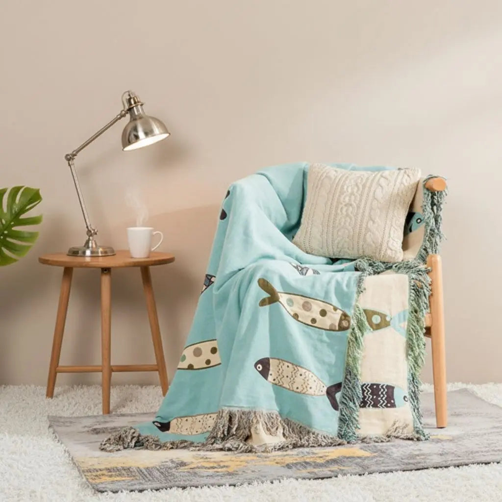 Marley Coastal Cotton Fringe Throw Blanket