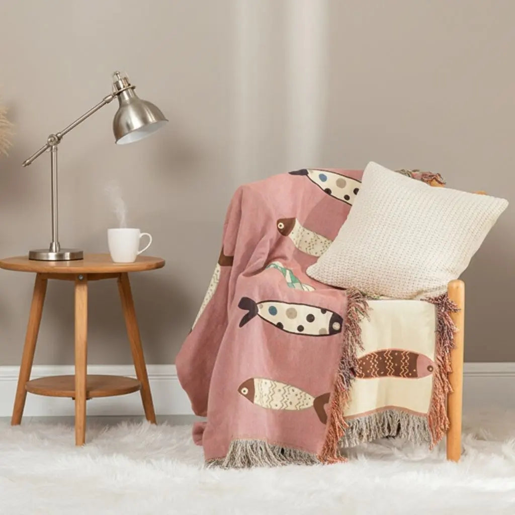 Marley Coastal Cotton Fringe Throw Blanket