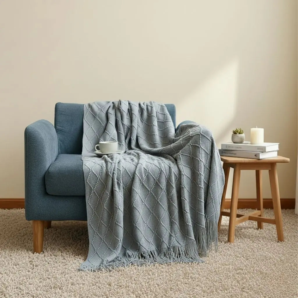 Elina Nordic Knit Tassel Cashmere Blanket