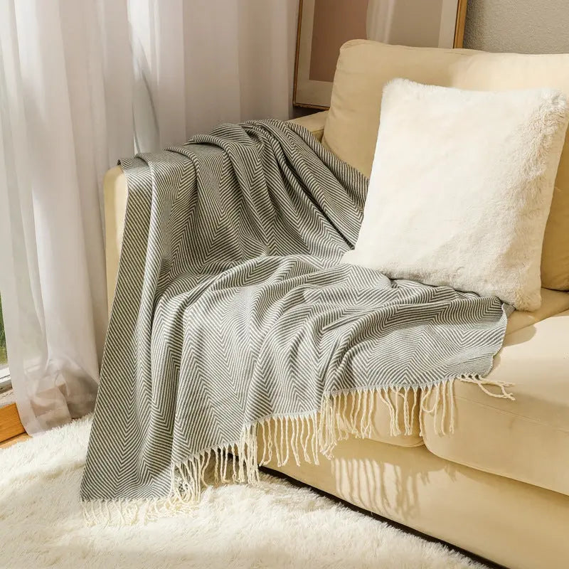 Herringbone Weave Soft Fringe Throw Blanket