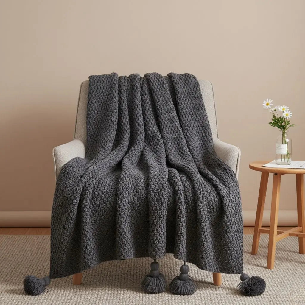 Elise Pineapple Tassel Knit Blanket