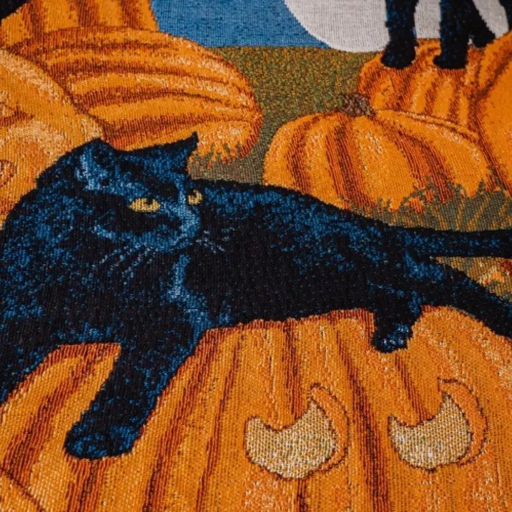 Moonlit Pumpkin and Cat Throw Blanket