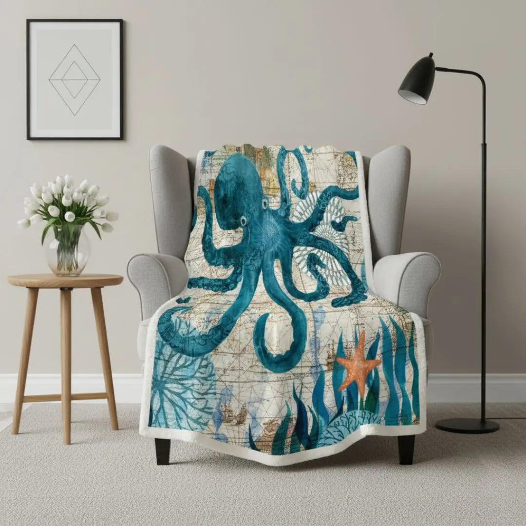 Luca Ocean Print Coral Fleece Blanket
