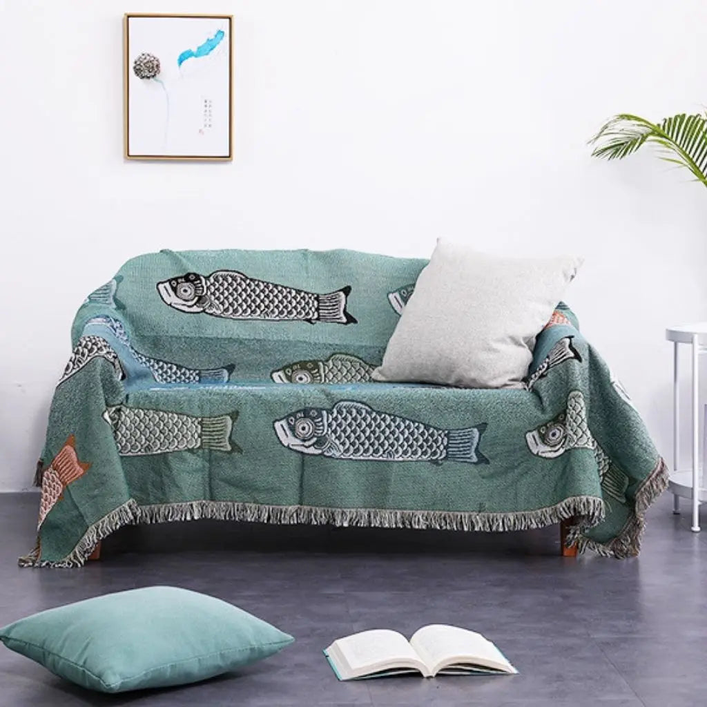 Koi Stream Woven Cotton Throw Blanket