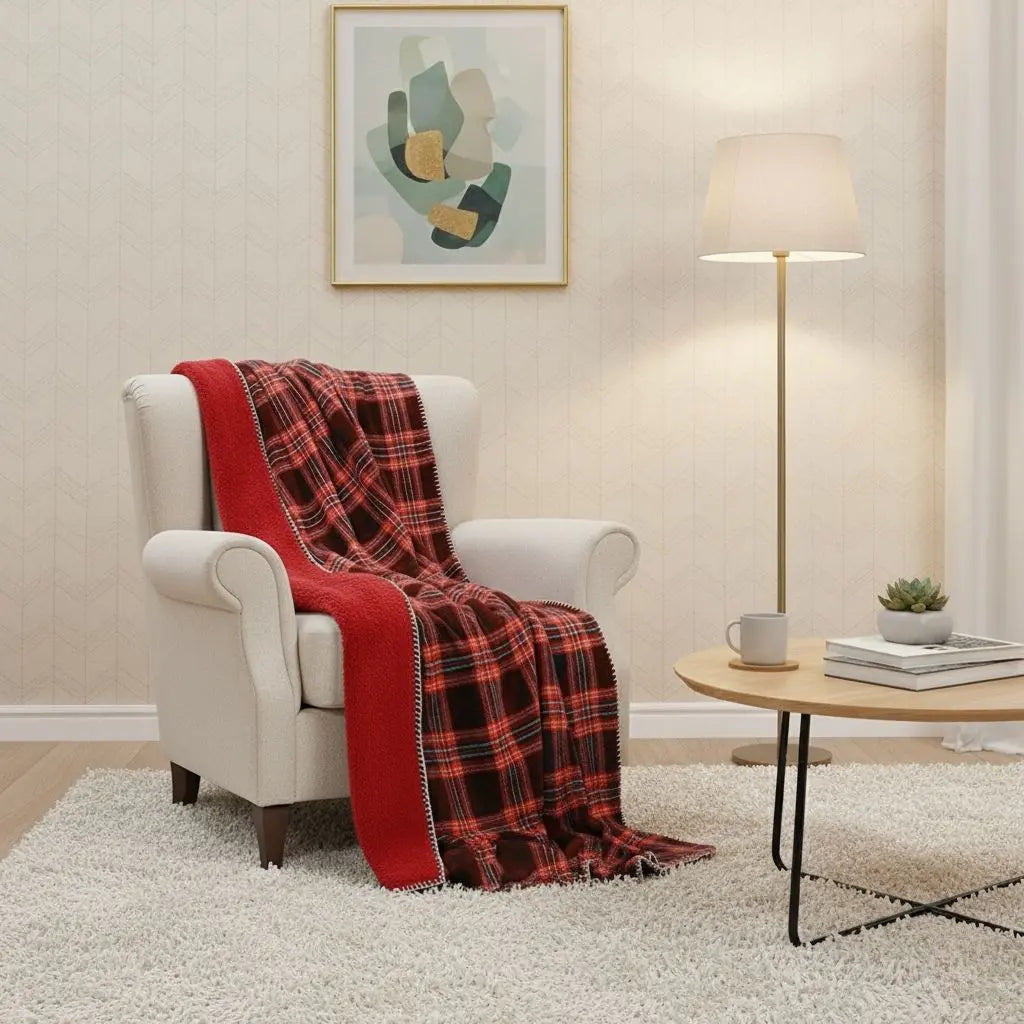 Nora Red Plaid Flannel Fleece Blanket
