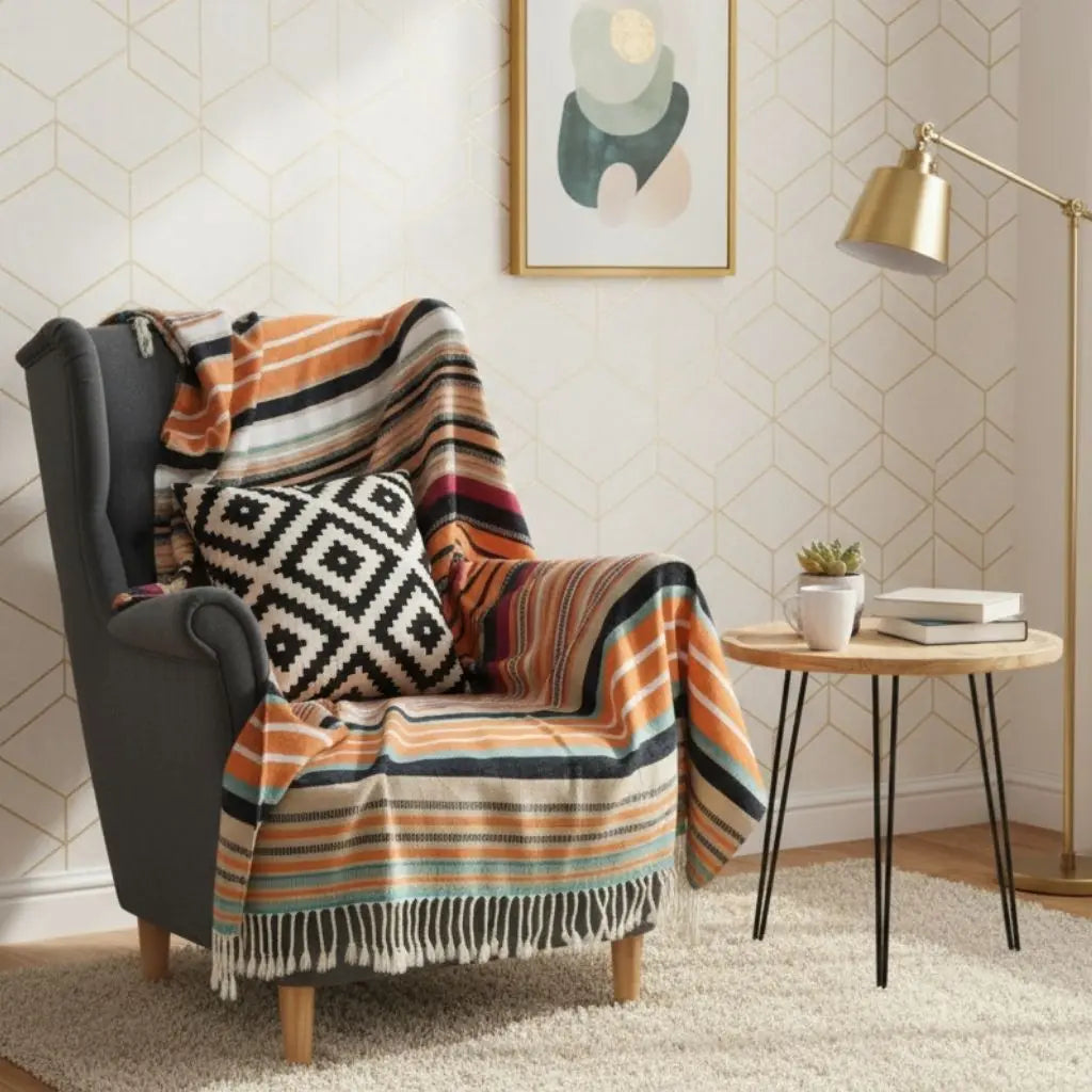 Mara Indian Stripe Tassel Acrylic Blanket