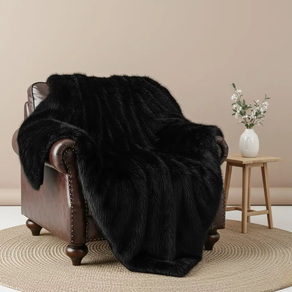 Ava Faux Leather Cashmere Throw Blanket