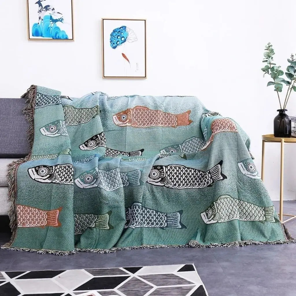 Koi Stream Woven Cotton Throw Blanket