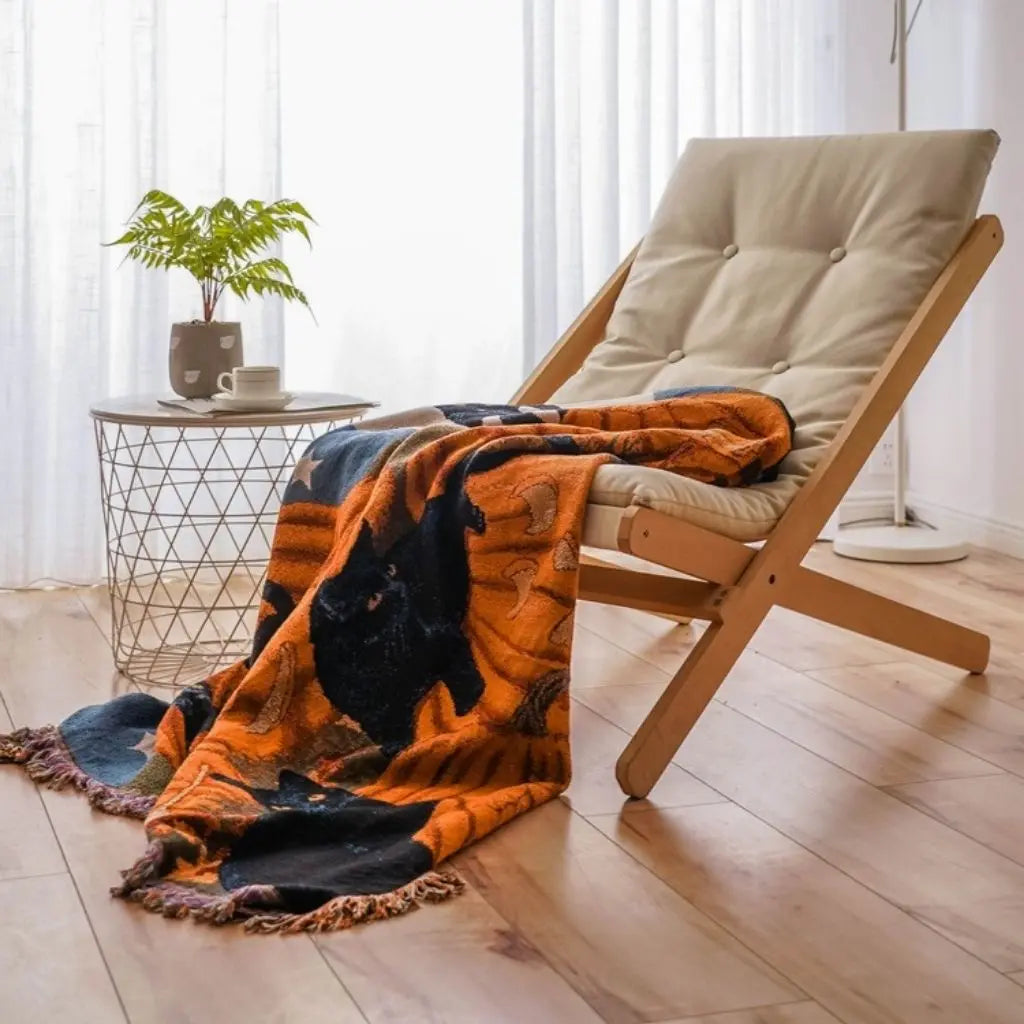 Moonlit Pumpkin and Cat Throw Blanket
