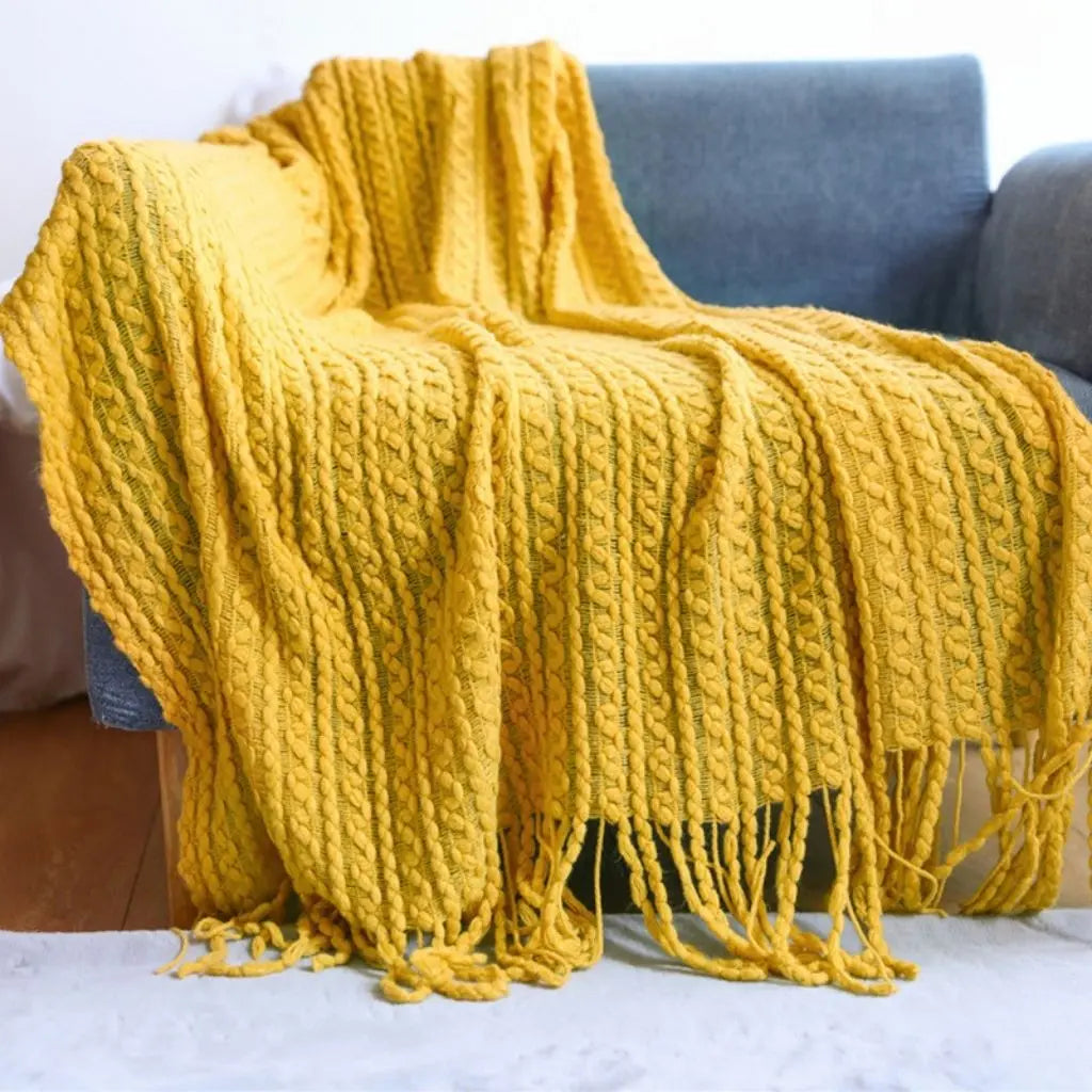 Jacquard Tassel Knit Sofa Throw Blanket