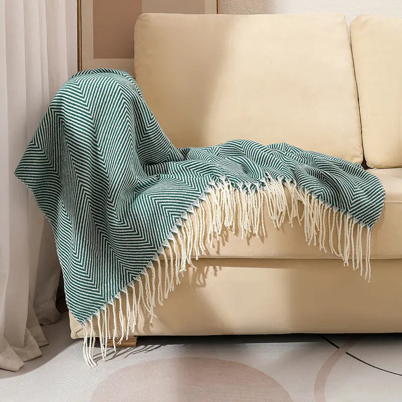 Herringbone Weave Soft Fringe Throw Blanket