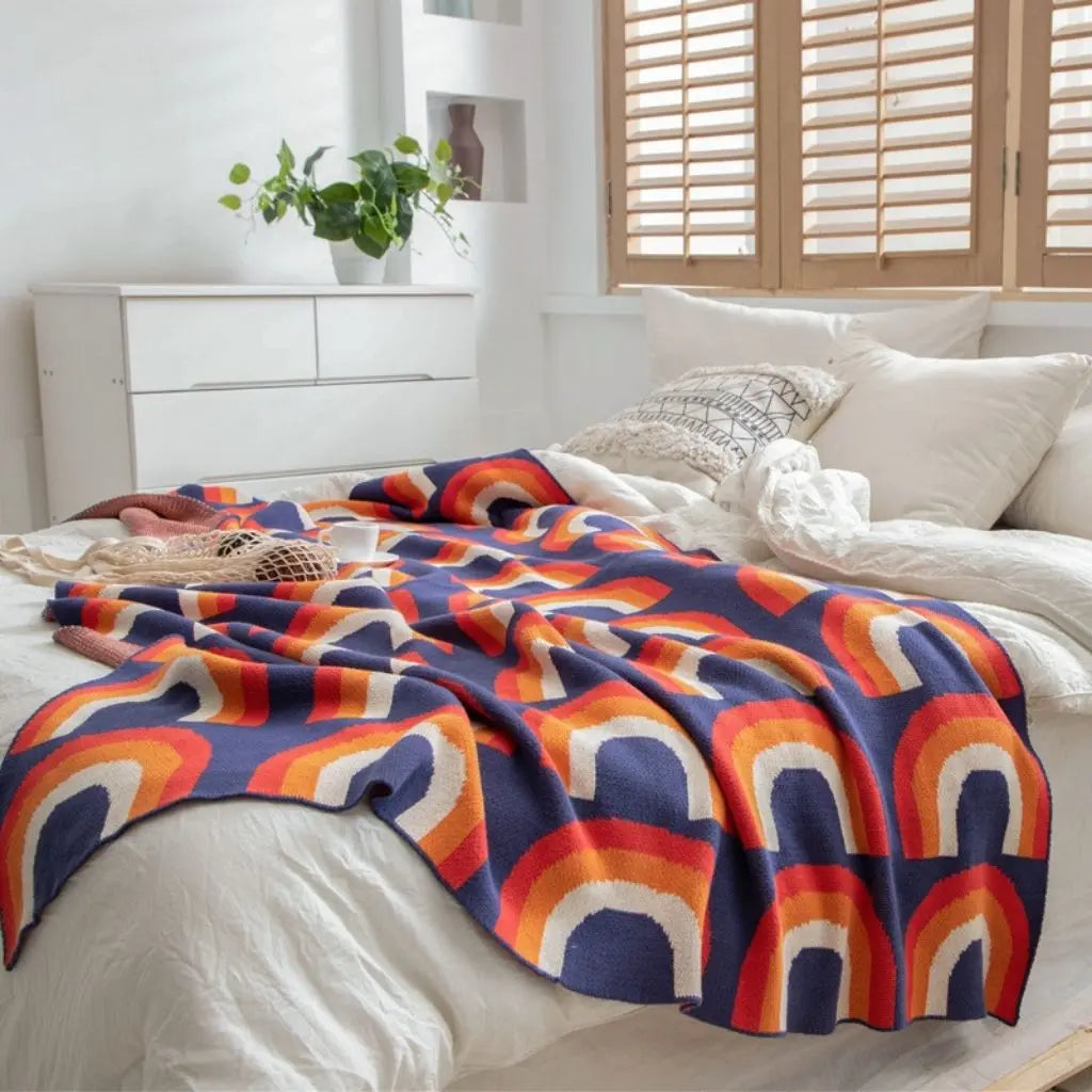 Opheel Rainbow Cotton Knit Blanket