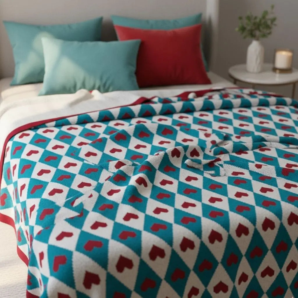 Clara Heart Geometric Knit Throw Blanket