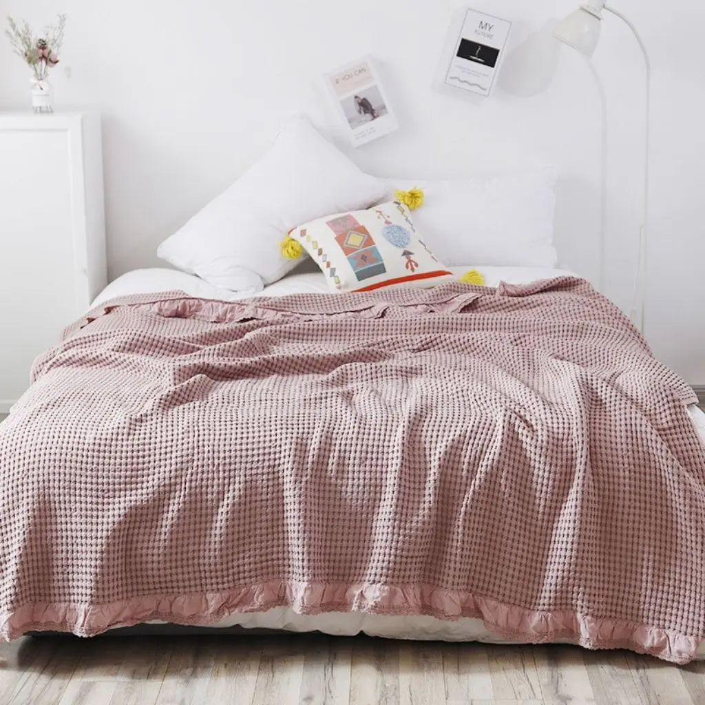 Mila Waffle Lace Soft Cotton Quilt Blanket