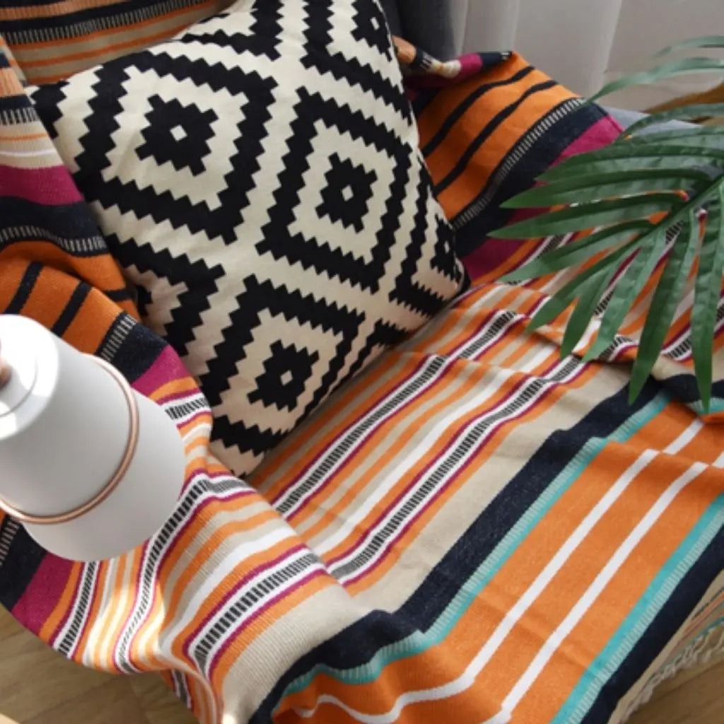 Mara Indian Stripe Tassel Acrylic Blanket