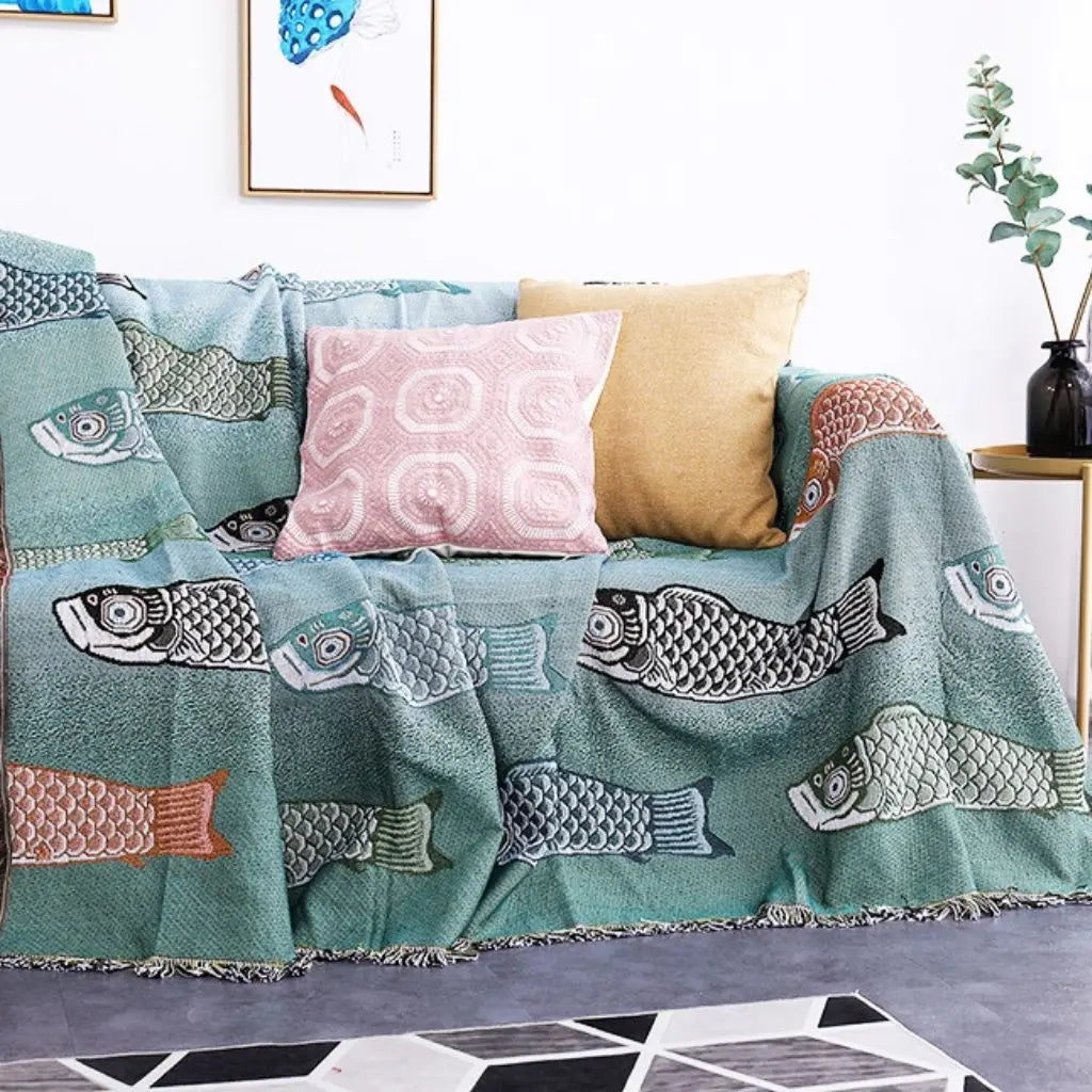 Koi Stream Woven Cotton Throw Blanket
