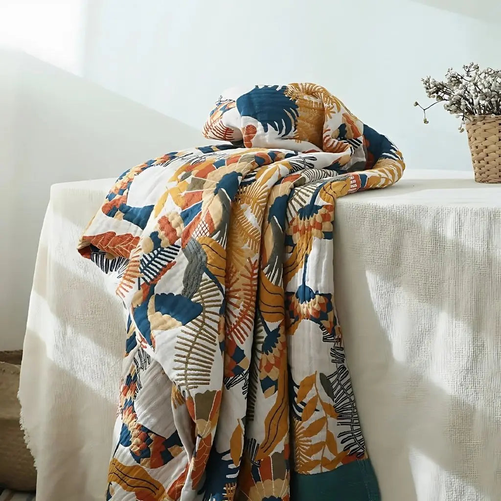 Mila Botanical Five-Layer Cotton Gauze Sofa Blanket