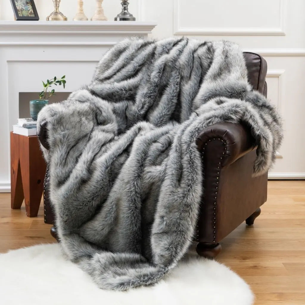 Ava Faux Leather Cashmere Throw Blanket
