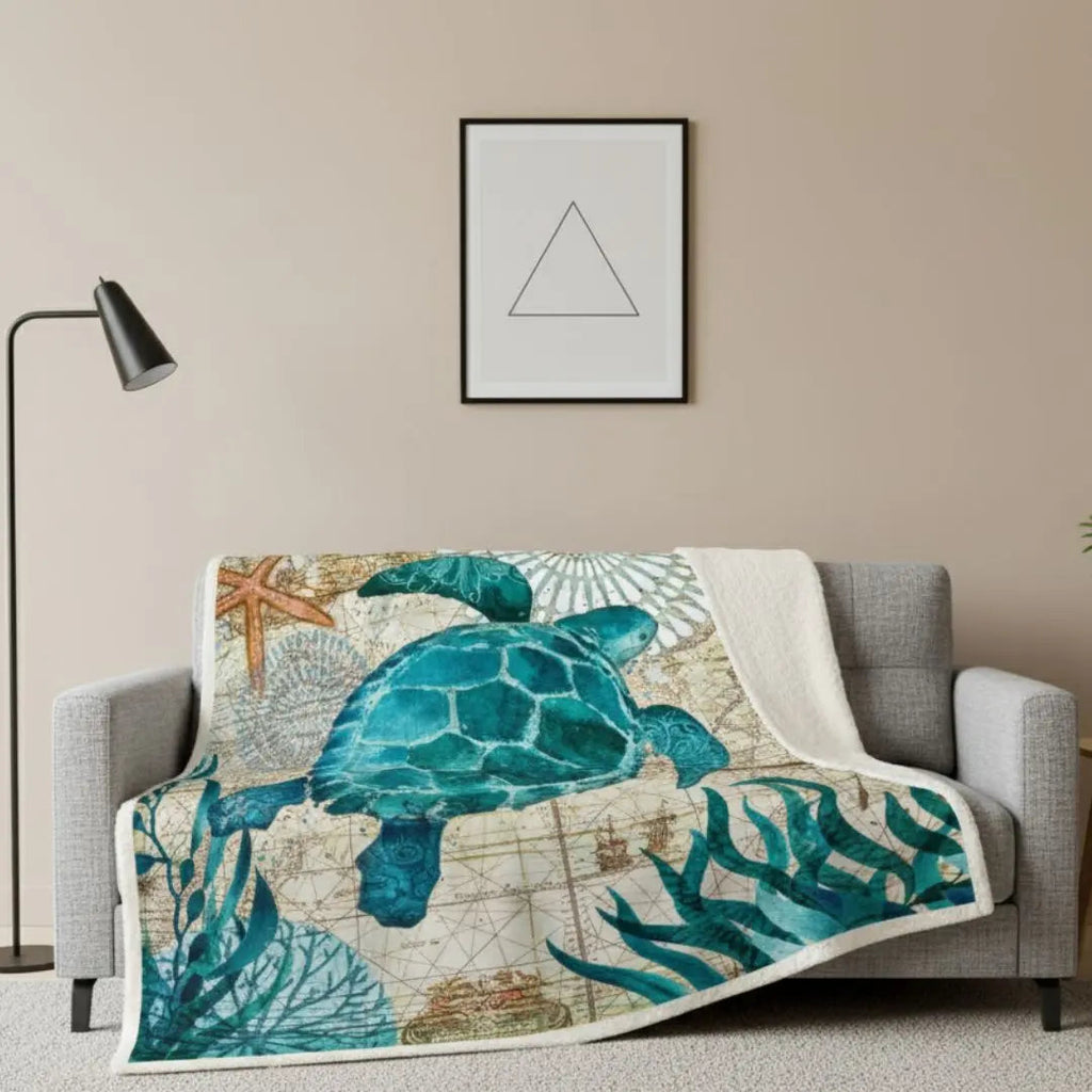 Luca Ocean Print Coral Fleece Blanket
