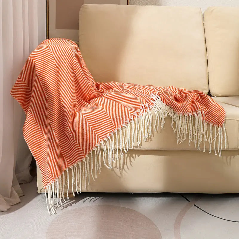 Herringbone Weave Soft Fringe Throw Blanket